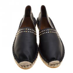 Valentino Black Leather Studded Espadrille Moccasins Size 42
