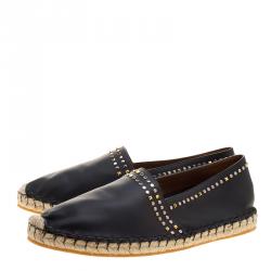 Valentino Black Leather Studded Espadrille Moccasins Size 42