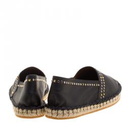 Valentino Black Leather Studded Espadrille Moccasins Size 42