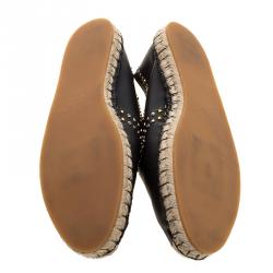 Valentino Black Leather Studded Espadrille Moccasins Size 42