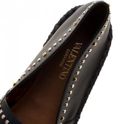 Valentino Black Leather Studded Espadrille Moccasins Size 42