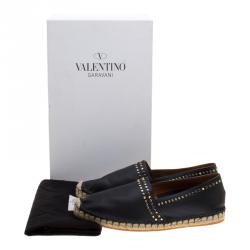 Valentino Black Leather Studded Espadrille Moccasins Size 42