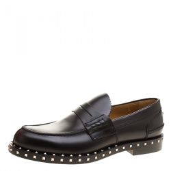 Valentino Black Leather Soul Rockstud Penny Loafers Size 40