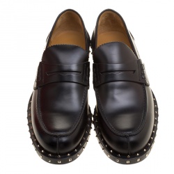 Valentino Black Leather Soul Rockstud Penny Loafers Size 40