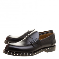 Valentino Black Leather Soul Rockstud Penny Loafers Size 40