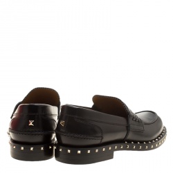 Valentino Black Leather Soul Rockstud Penny Loafers Size 40