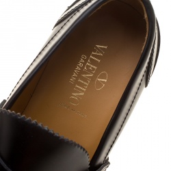Valentino Black Leather Soul Rockstud Penny Loafers Size 40