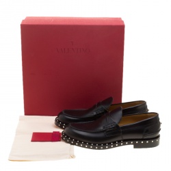 Valentino Black Leather Soul Rockstud Penny Loafers Size 40
