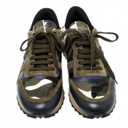 Pre Owned حذاء رياضي فالنتينو روكرانر سويدي وجلد مموه كاموفلاج ثلاثية اللون مقاس 43