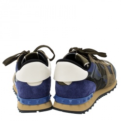 Pre Owned حذاء رياضي فالنتينو روكرانر سويدي وجلد مموه كاموفلاج ثلاثية اللون مقاس 43