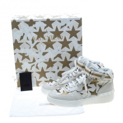 Pre Owned Valentino White Camouflage Canvas and Leather Rolling Rockstud High-Top Sneakers Size 42