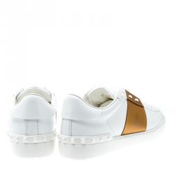 Pre Owned Valentino Bianco/Bronzo Leather Open Low Top Sneakers Size 40
