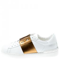Valentino Bianco/Bronzo Leather Open Low Top Sneakers Size 43