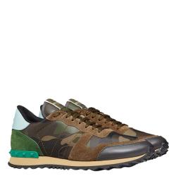 Pre Owned Valentino Military Green Fabric and Leather Camouflage Rockrunner Sneakers Size 42
