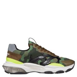 Pre Owned Valentino Green Fabric and Leather Camouflage Bounce Sneakers Size 44