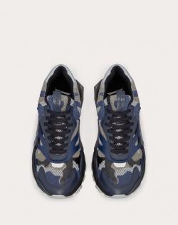 مملوكة مسبقًا Valentino Blue Fabric and Leather Camouflage Bounce Sneakers Size 44