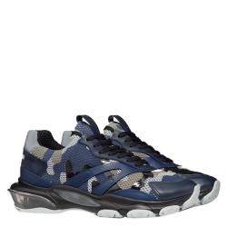 مملوكة مسبقًا Valentino Blue Fabric and Leather Camouflage Bounce Sneakers Size 44