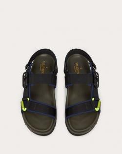 Pre Owned Valentino Military Green/Blue Neoprene VLOGO Back Strap Sandals Size 41.5