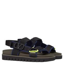 Pre Owned Valentino Military Green/Blue Neoprene VLOGO Back Strap Sandals Size 41.5