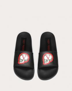 Valentino Black Leather and Rubber Undercover Jun Takahashi Slide Sandals Size 43