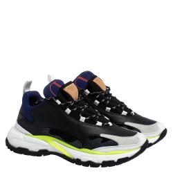 Pre Owned Valentino Black Leather and Suede Camouflage Trekking Sneakers Size 45