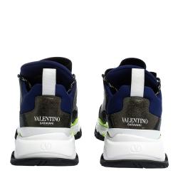 Pre Owned Valentino Black Leather and Suede Camouflage Trekking Sneakers Size 41.5