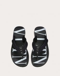 Pre Owned Valentino Black Neoprene and Microfiber VLTN Flip Flops Size 42