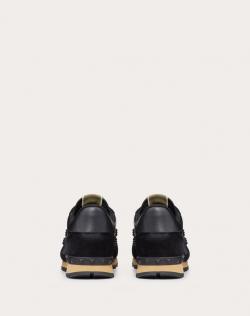 Pre Owned Valentino Black Leather and Suede Rockstud Trainer Sneakers Size 42