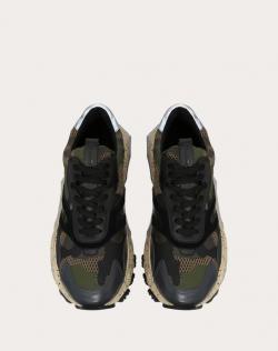 Valentino Military Green Fabric and Leather Camouflage Bounce Trainer Sneakers Size 43