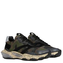 Valentino Military Green Fabric and Leather Camouflage Bounce Trainer Sneakers Size 43