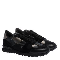 Valentino Black Fabric and Leather Camouflage Rockrunner Sneakers Size 41