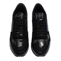 Valentino Black Fabric and Leather Camouflage Rockrunner Sneakers Size 41