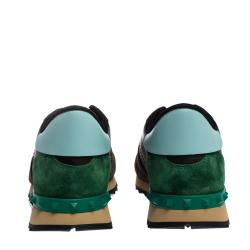 Pre Owned Valentino Military Green Fabric and Leather Camouflage Rockrunner Trainer Sneakers Size 43