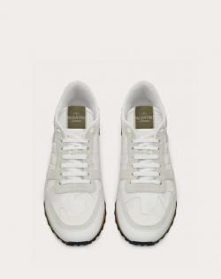 Valentino White Fabric and Leather Camouflage Rockrunner Trainer Sneakers Size 41
