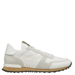Valentino White Fabric and Leather Camouflage Rockrunner Trainer Sneakers Size 41