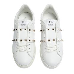 Pre Owned Valentino White Leather Rockstud Untitled Sneakers Size 42.5