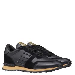 Valentino Black Leather and Suede Rockstud Trainer Sneakers Size 41