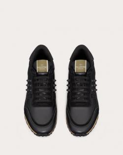 مملوكة مسبقًا Valentino Black Leather and Suede Rockstud Trainer Sneakers Size 43