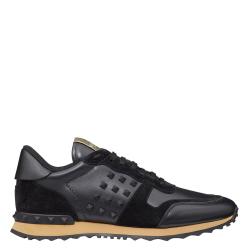 مملوكة مسبقًا Valentino Black Leather and Suede Rockstud Trainer Sneakers Size 43
