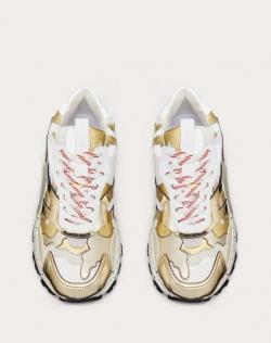 Valentino Platinum Metallic Fabric and Leather Camouflage Bounce Sneakers Size 42