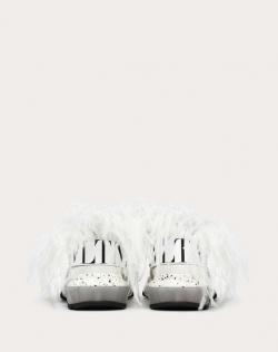 Valentino White/Black Fabric and Leather Camouflage with Feathers VLTN Grid Bounce Sneakers Size 43