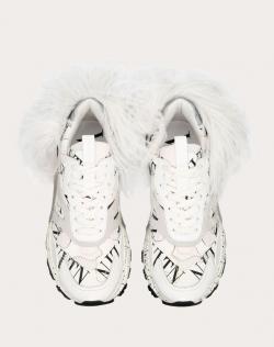 Valentino White/Black Fabric and Leather Camouflage with Feathers VLTN Grid Bounce Sneakers Size 43