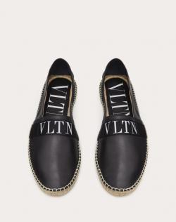 Pre Owned Valentino Black Leather VLTN Espadrille Slip On Sneakers Size 43