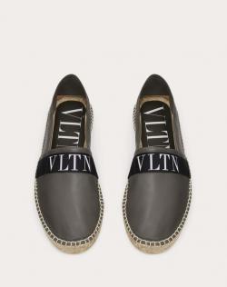 Pre Owned Valentino Military Green Leather VLTN Espadrille Slip On Sneakers Size 44