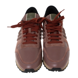 Valentino Pale Brown Leather and Suede Rockrunner Sneakers Size 40