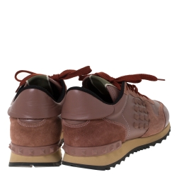 Valentino Pale Brown Leather and Suede Rockrunner Sneakers Size 40