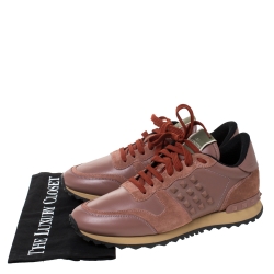 Valentino Pale Brown Leather and Suede Rockrunner Sneakers Size 40