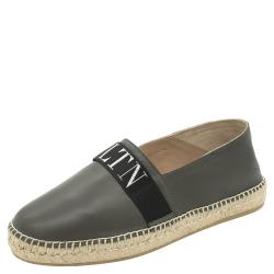 مملوكة مسبقًا Valentino Olive Green Leather VLTN Espadrilles Size 45