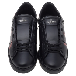 مملوكة مسبقًا Valentino Black/Red Leather Open VTLN Low Top Sneakers Size 40