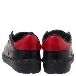 مملوكة مسبقًا Valentino Black/Red Leather Open VTLN Low Top Sneakers Size 40